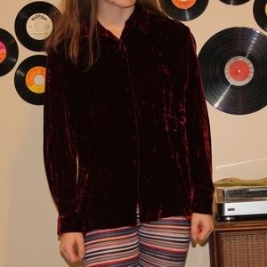 🥀Vintage Maroon Velvet Button-down